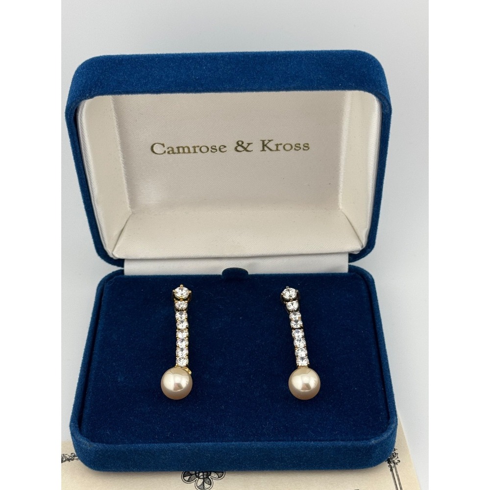 Camrose & Kross Jacqueline Kennedy JBK Sterling Silver Faux Pearl Earrings‎